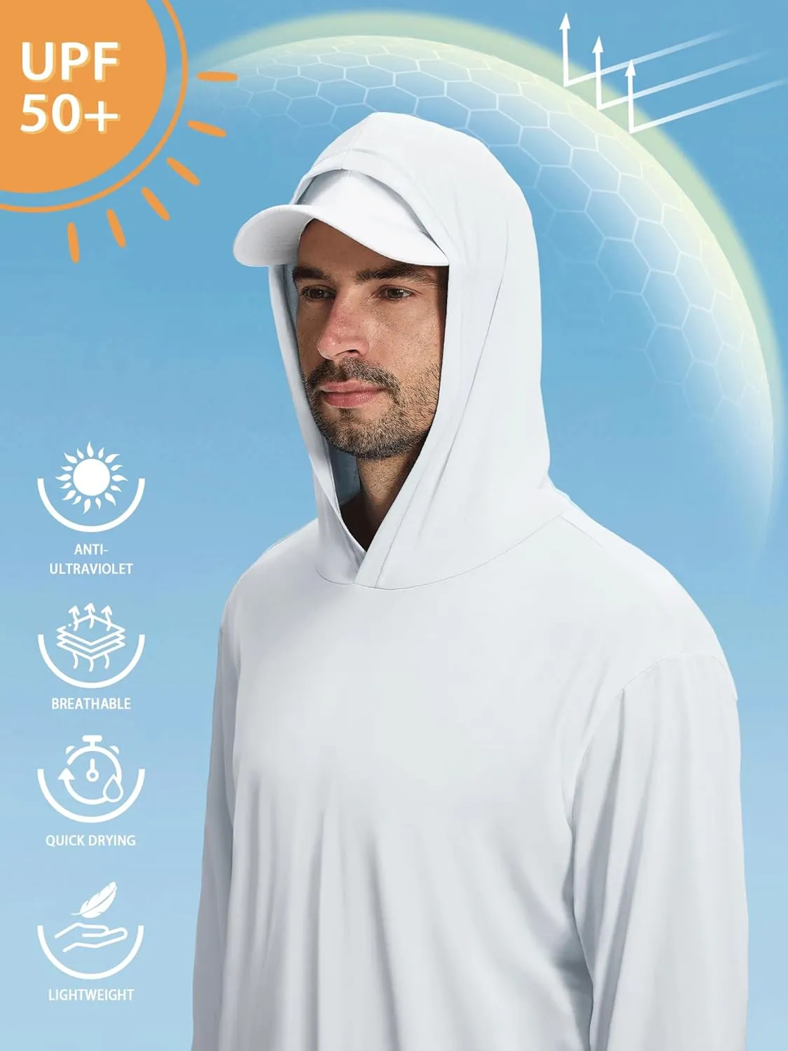 1 or 3 Pack Men's UPF 50  Fishing Shirts Long Sleeve UV Sun Protection Hoodie Hiking Rash Guard Fishing Outdoor Running