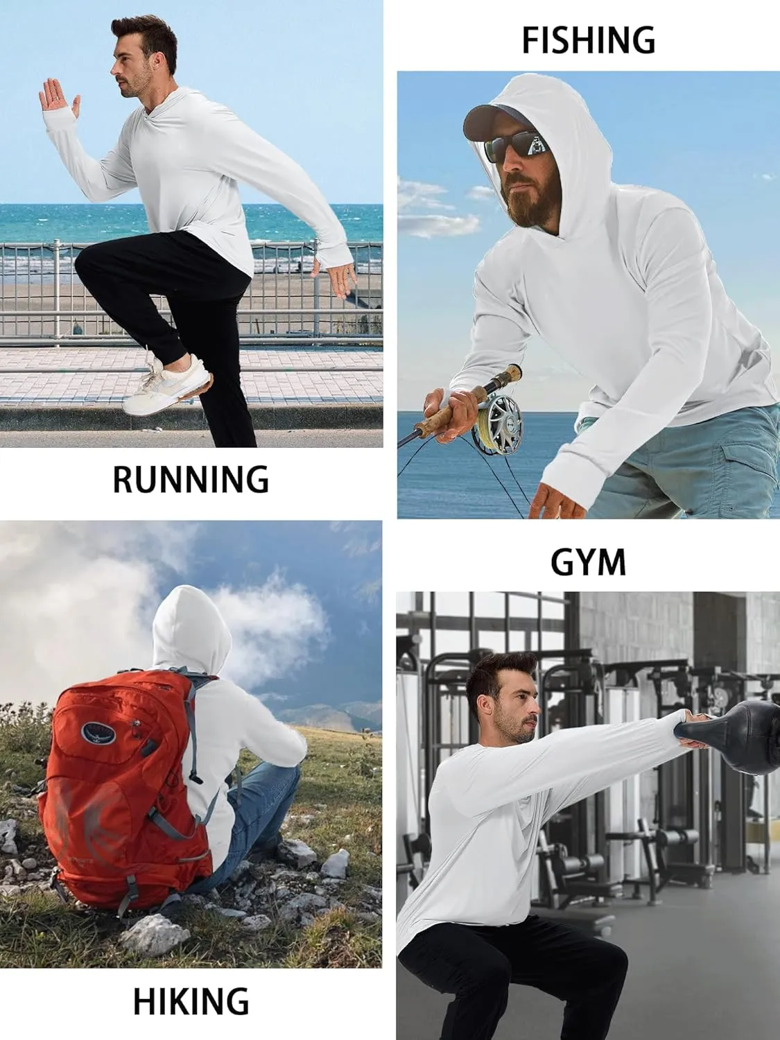 1 or 3 Pack Men's UPF 50  Fishing Shirts Long Sleeve UV Sun Protection Hoodie Hiking Rash Guard Fishing Outdoor Running