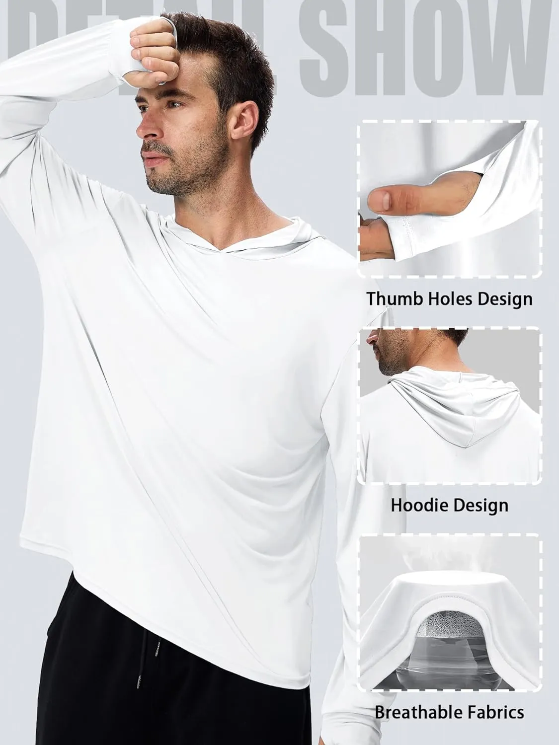 1 or 3 Pack Men's UPF 50  Fishing Shirts Long Sleeve UV Sun Protection Hoodie Hiking Rash Guard Fishing Outdoor Running
