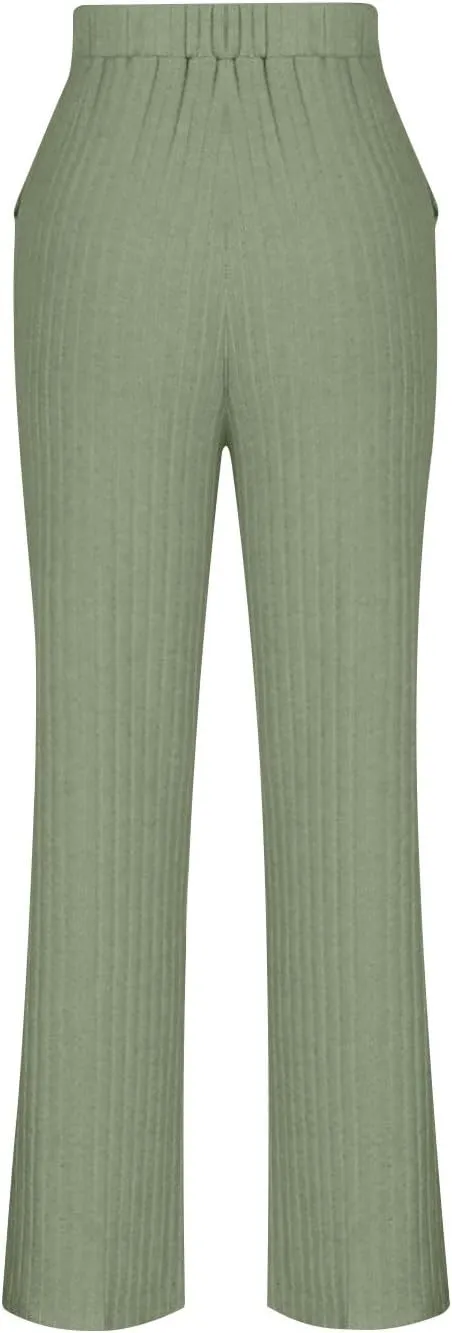 2 Piece Outfits for Women Knit Sweater Long Sleeve Crewneck Tops and Wide Leg Pants 2024 Ribbed Fall Lounge Set