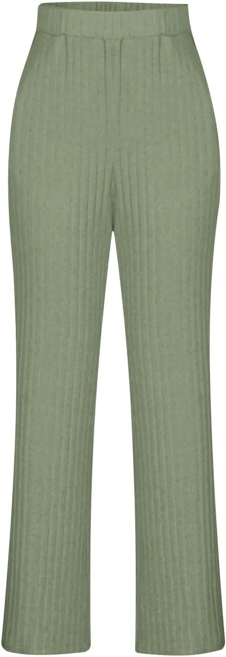 2 Piece Outfits for Women Knit Sweater Long Sleeve Crewneck Tops and Wide Leg Pants 2024 Ribbed Fall Lounge Set