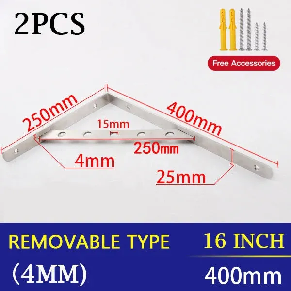 2 Piece Stainless Steel Wall Shelf Brackets