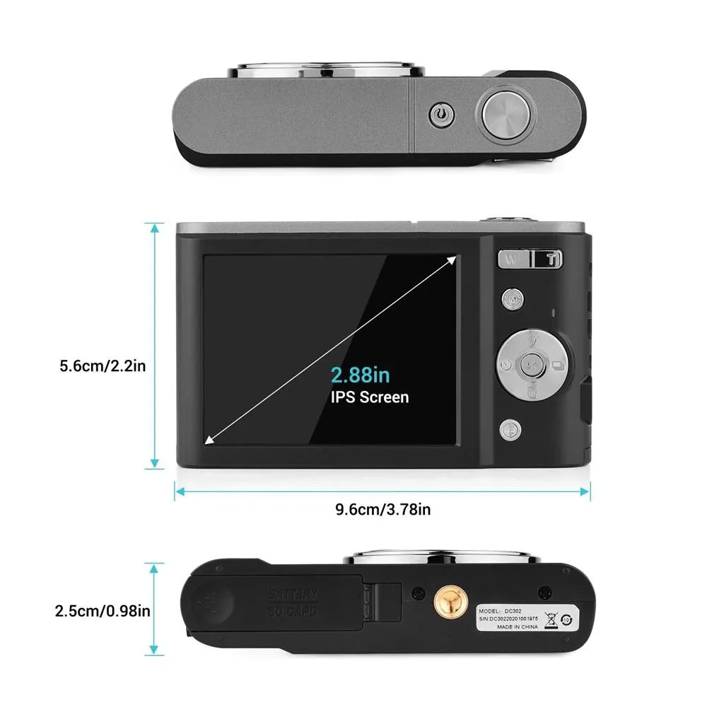 2.7K Full HD 44MP 16x Zoom Digital Camera for Kids | 2.88" Screen | Black