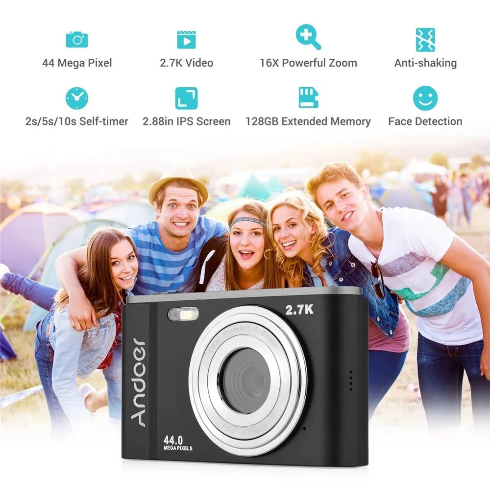 2.7K Full HD 44MP 16X Zoom Digital Camera | For Kids | 2.88" Screen | Pink