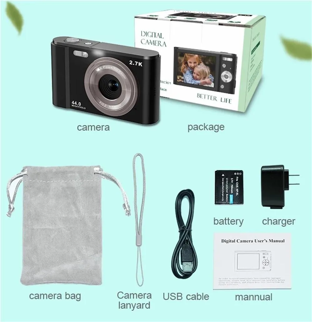 2.7K Full HD 44MP 16X Zoom Digital Camera | For Kids | 2.88" Screen | Pink