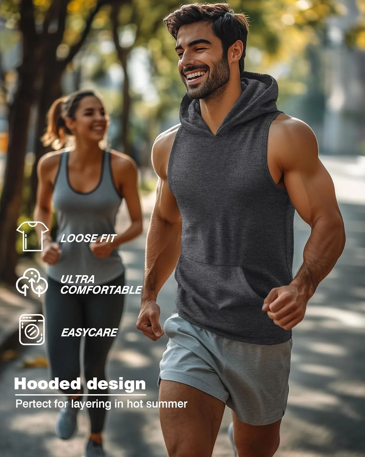 3 Pack Men's Big & Tall Workout Hooded Tank Tops, Cotton Sleeveless Gym Hoodies Bodybuilding Muscle Cut Off Shirts