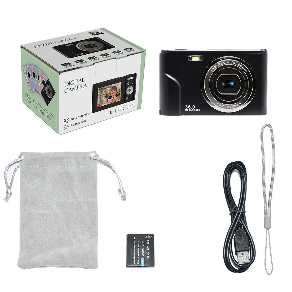 36MP 2.7K Full HD Digital Camera with 16x Zoom for Children | 2.4 Inch Screen | Silver