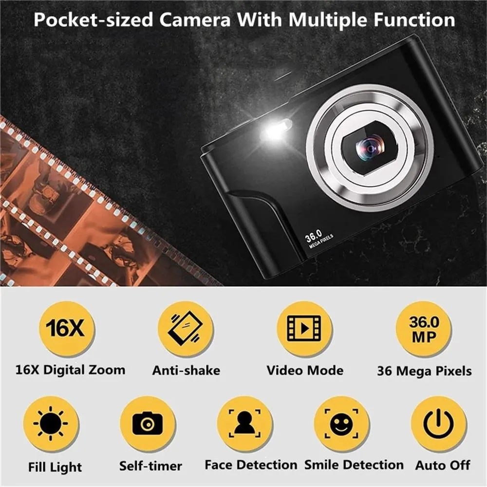 36MP 2.7K Full HD Digital Camera with 16x Zoom for Children | 2.4 Inch Screen | Silver