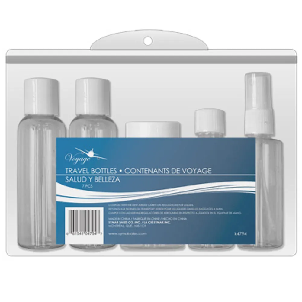 7 TSA Carry On Empty Plastic Travel Bottles Set Jar Cream Container Storage Bag