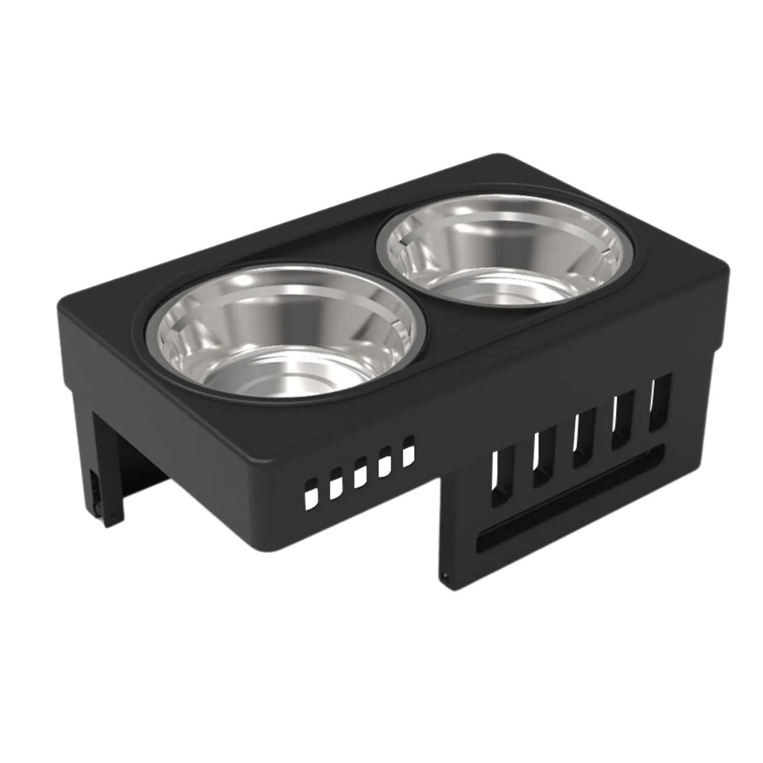 Adjustable Elevated Pet Feeder, 2 Bowls, Black - FLOOFI