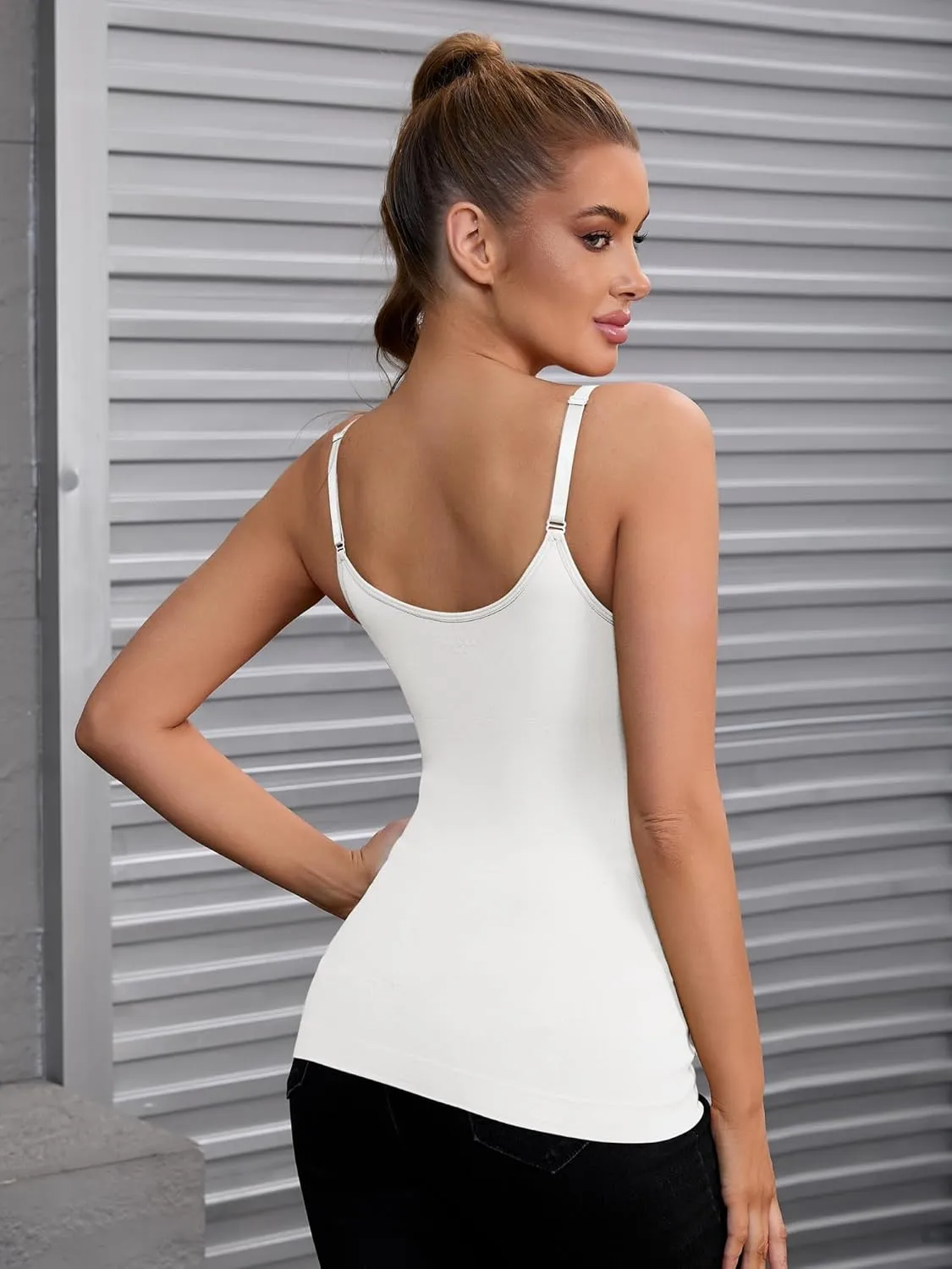 Allegra K Women's Adjustable Straps Tummy Control Shaper Camisoles Long Slim-Fit No Trace Tank