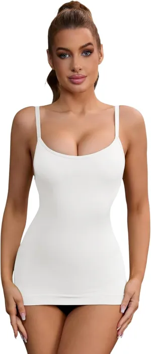 Allegra K Women's Adjustable Straps Tummy Control Shaper Camisoles Long Slim-Fit No Trace Tank