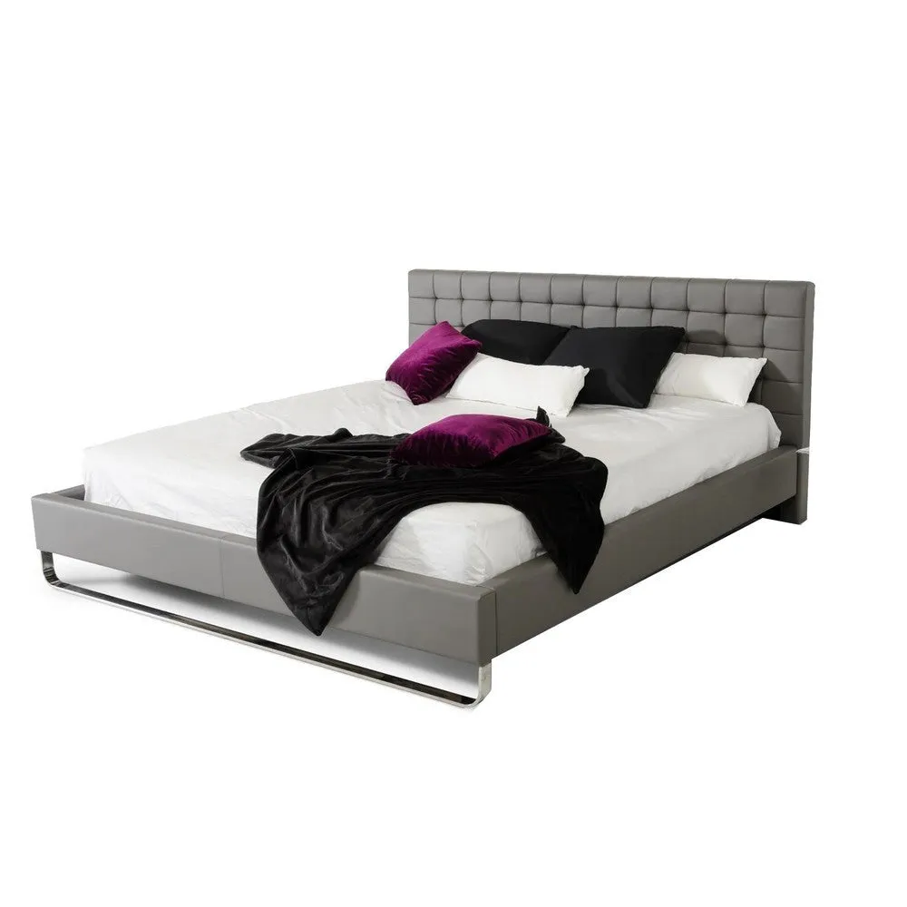 Ani Queen Size Platform Bed, Plush Tufted Gray Faux Leather Upholstery By Casagear Home