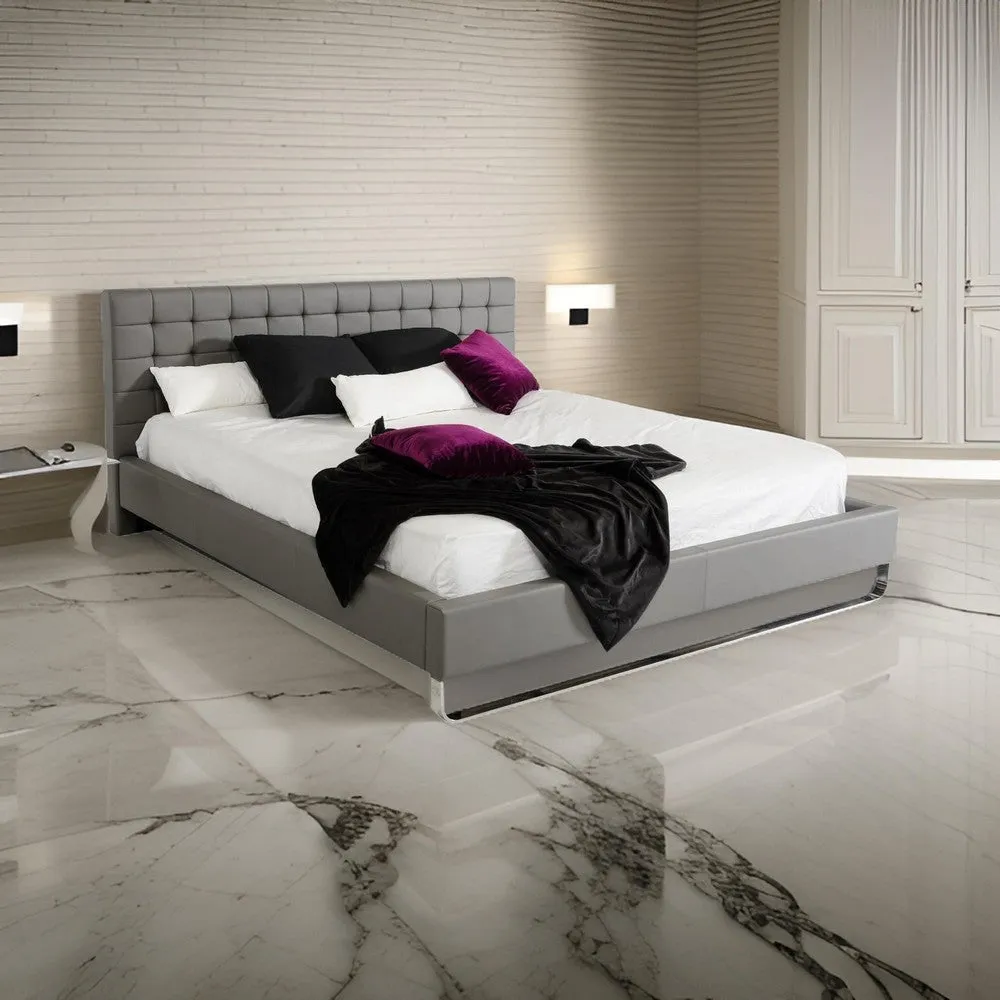 Ani Queen Size Platform Bed, Plush Tufted Gray Faux Leather Upholstery By Casagear Home