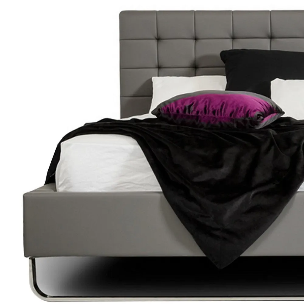 Ani Queen Size Platform Bed, Plush Tufted Gray Faux Leather Upholstery By Casagear Home