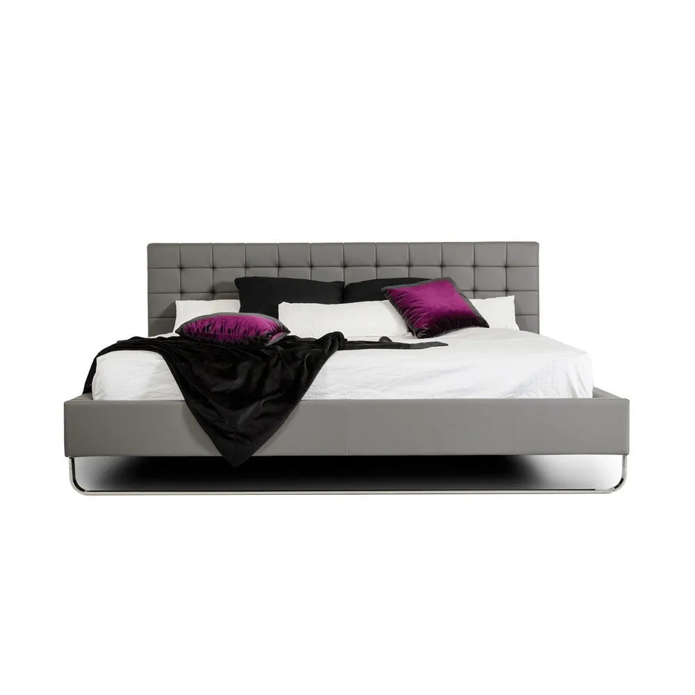 Ani Queen Size Platform Bed, Plush Tufted Gray Faux Leather Upholstery By Casagear Home