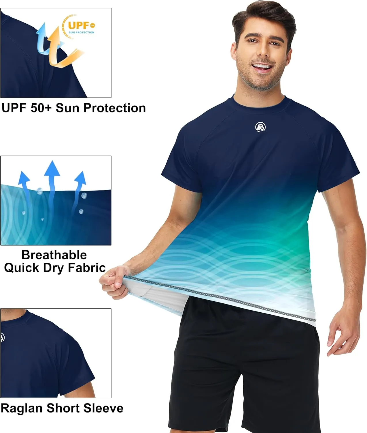 AOBUTE Mens Short Sleeve Swim Shirts UPF 50  Quick Dry Rash Guard Fishing Swimming