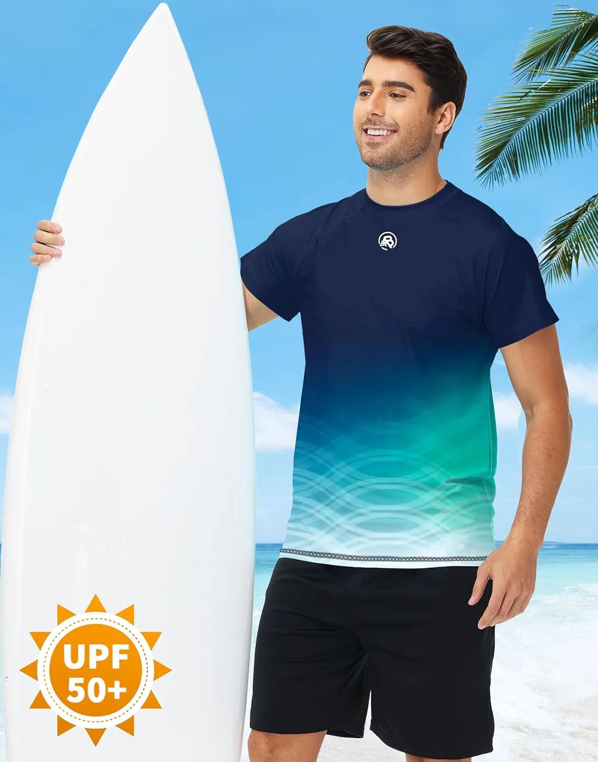 AOBUTE Mens Short Sleeve Swim Shirts UPF 50  Quick Dry Rash Guard Fishing Swimming