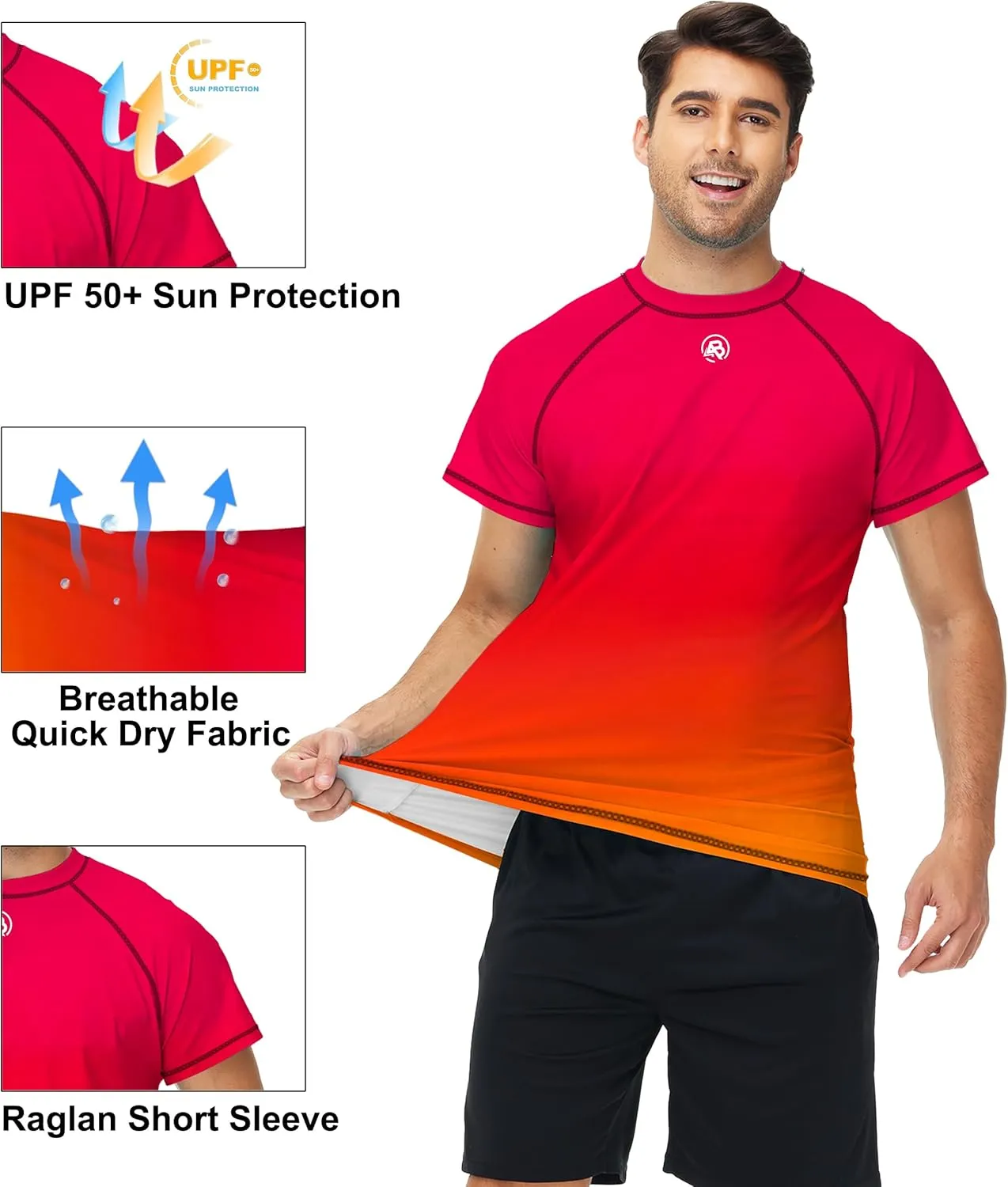 AOBUTE Mens Short Sleeve Swim Shirts UPF 50  Quick Dry Rash Guard Fishing Swimming