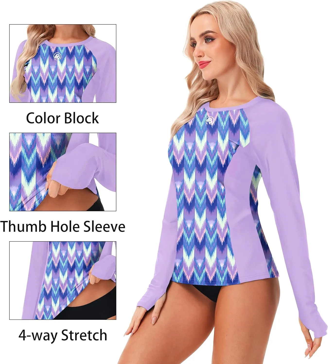 AOBUTE Women Long Sleeve Rash Guard UPF 50  Swim Shirts with Thumb Hole