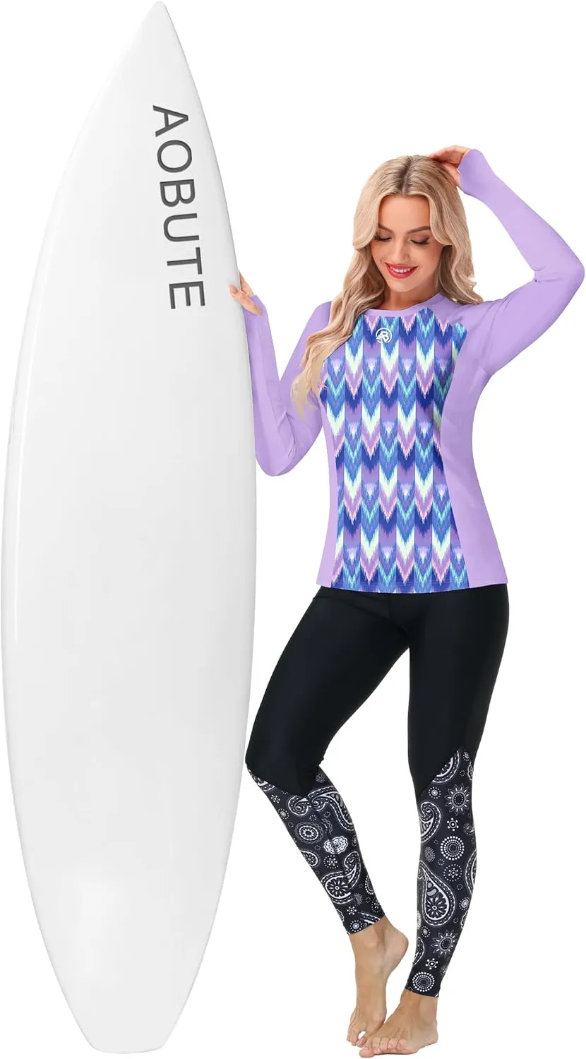 AOBUTE Women Long Sleeve Rash Guard UPF 50  Swim Shirts with Thumb Hole