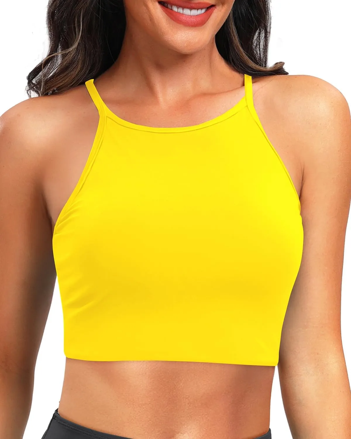 Aqua Eve Women's Sport Bra Bikini Tops Racerback Swimsuit High Neck Bathing Suit Crop Swim Tops Only No Bottom