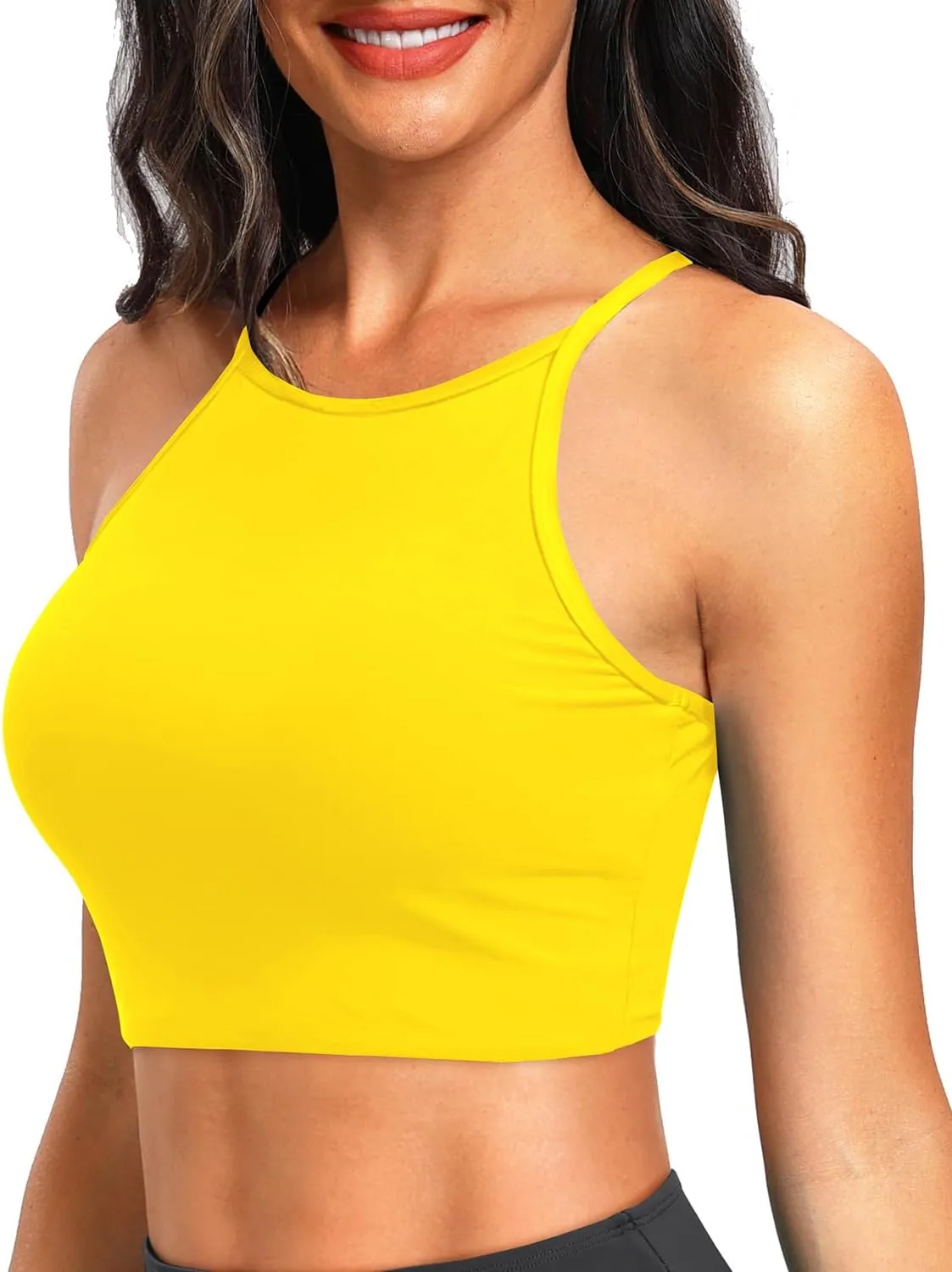 Aqua Eve Women's Sport Bra Bikini Tops Racerback Swimsuit High Neck Bathing Suit Crop Swim Tops Only No Bottom