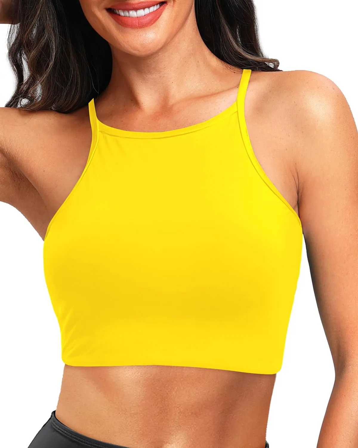 Aqua Eve Women's Sport Bra Bikini Tops Racerback Swimsuit High Neck Bathing Suit Crop Swim Tops Only No Bottom