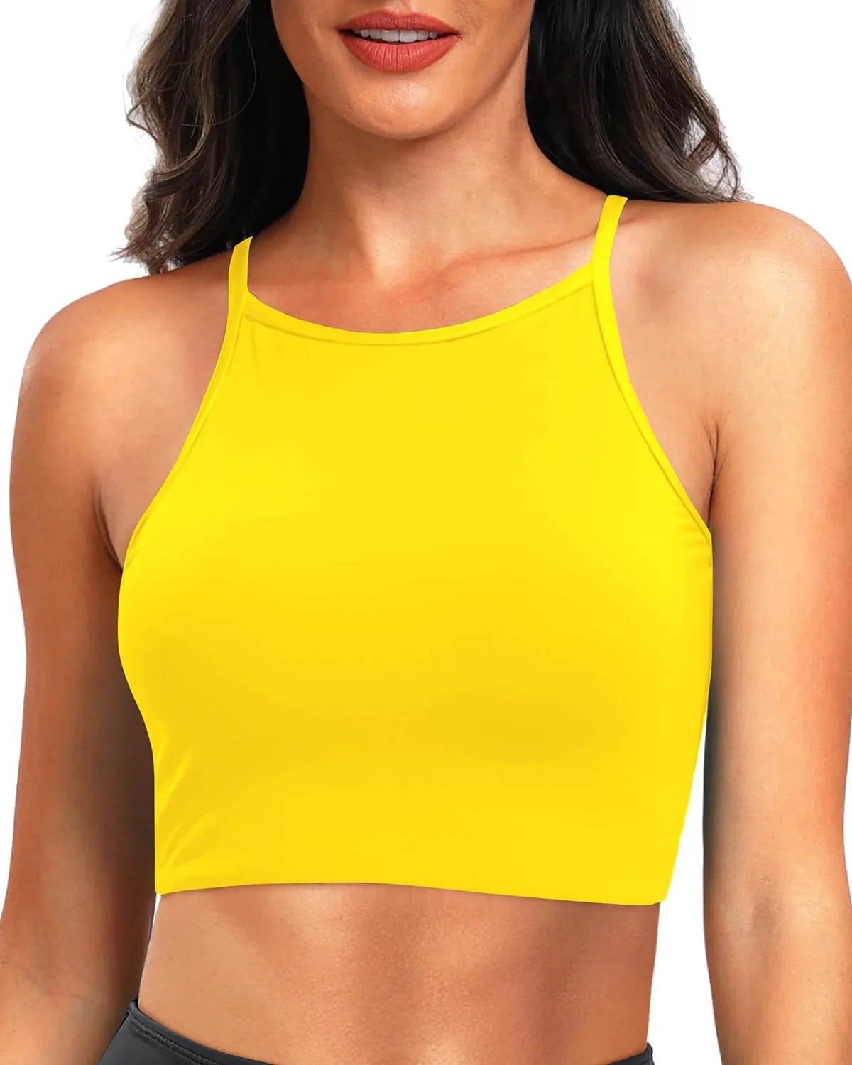 Aqua Eve Women's Sport Bra Bikini Tops Racerback Swimsuit High Neck Bathing Suit Crop Swim Tops Only No Bottom