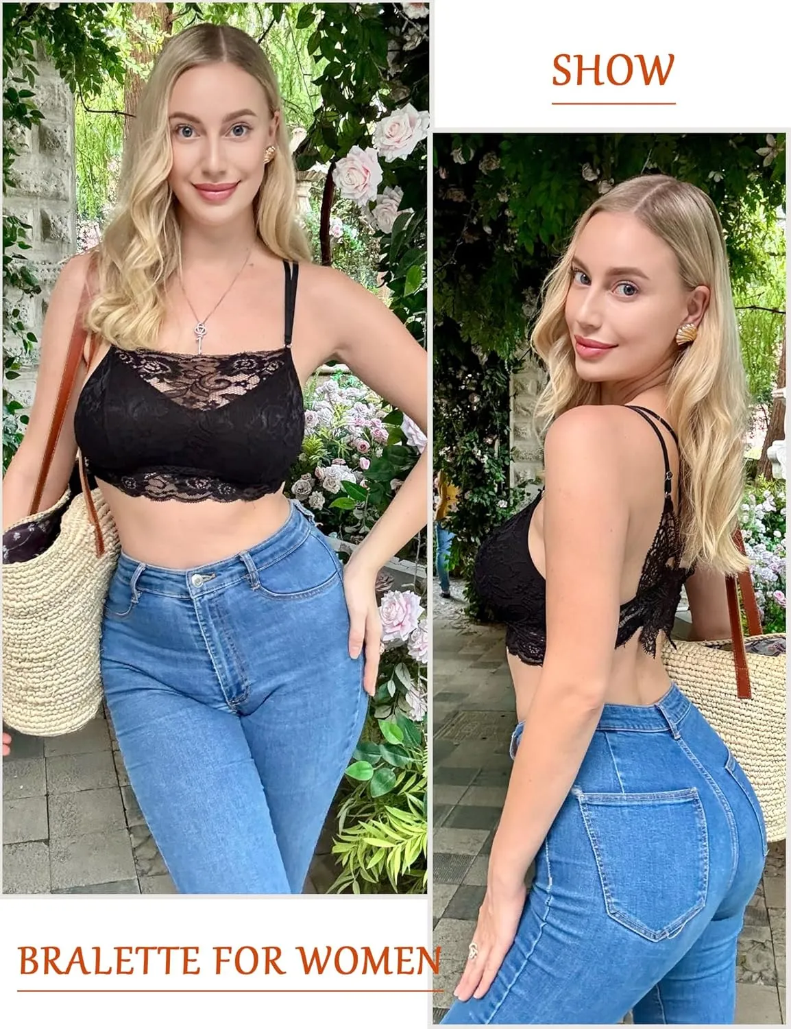 Aranmei Lace Bralette for Women Sexy V Neck Camisoles Adjustable Straps Double Layer Crop Top
