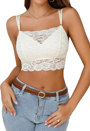 Aranmei Lace Bralette for Women Sexy V Neck Camisoles Adjustable Straps Double Layer Crop Top