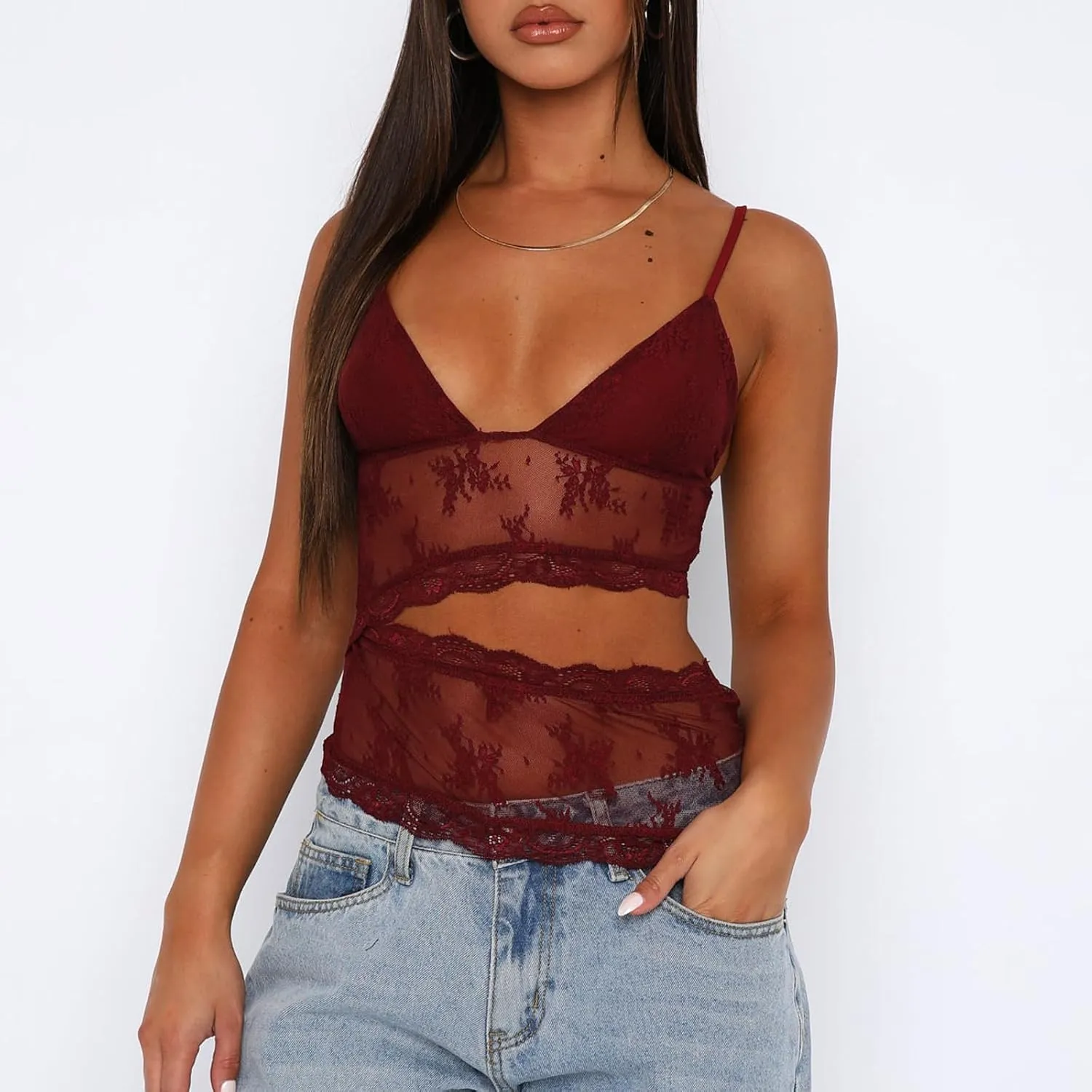 Argeousgor Women Y2k Lace Camisole Crop Tops Sexy Sleeveless V Neck Cami Spaghetti Strap Backless Tank