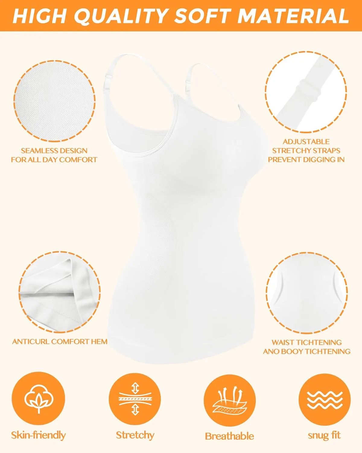 AURUZA 2PCS Womens Shapewear Tummy Control Scoop Neck Camisole Tops for Women Seamless Compression Tank Top Plus Size
