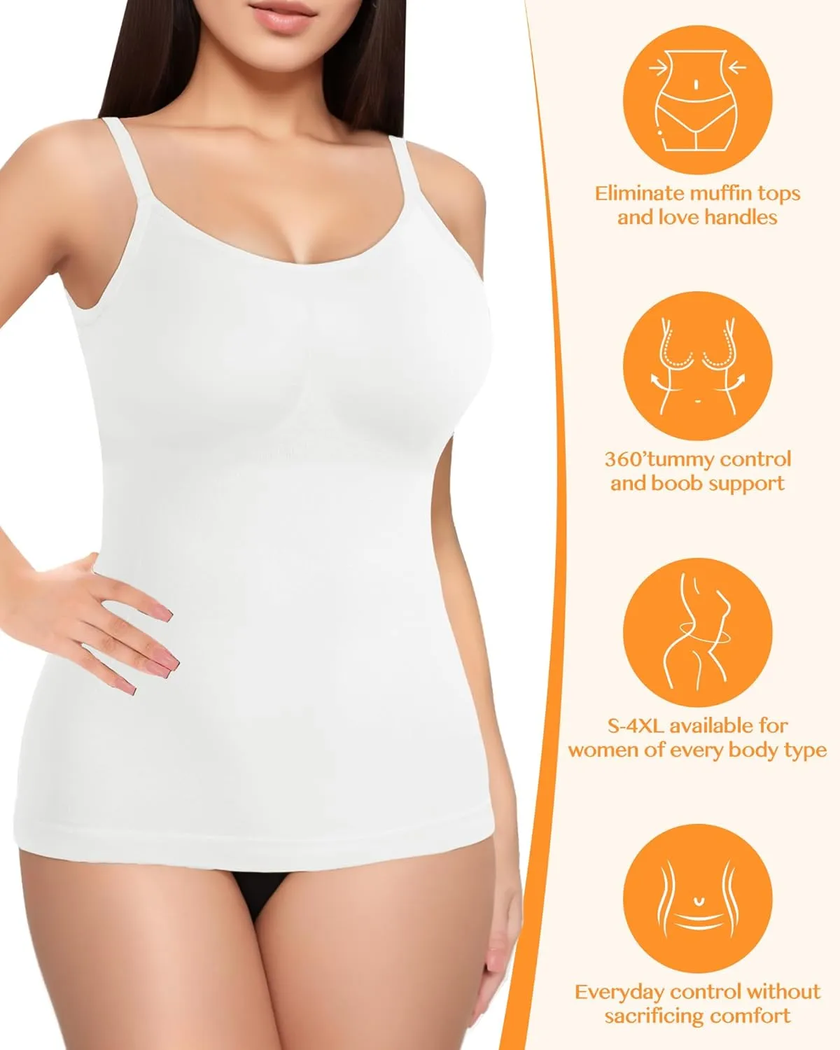 AURUZA 2PCS Womens Shapewear Tummy Control Scoop Neck Camisole Tops for Women Seamless Compression Tank Top Plus Size