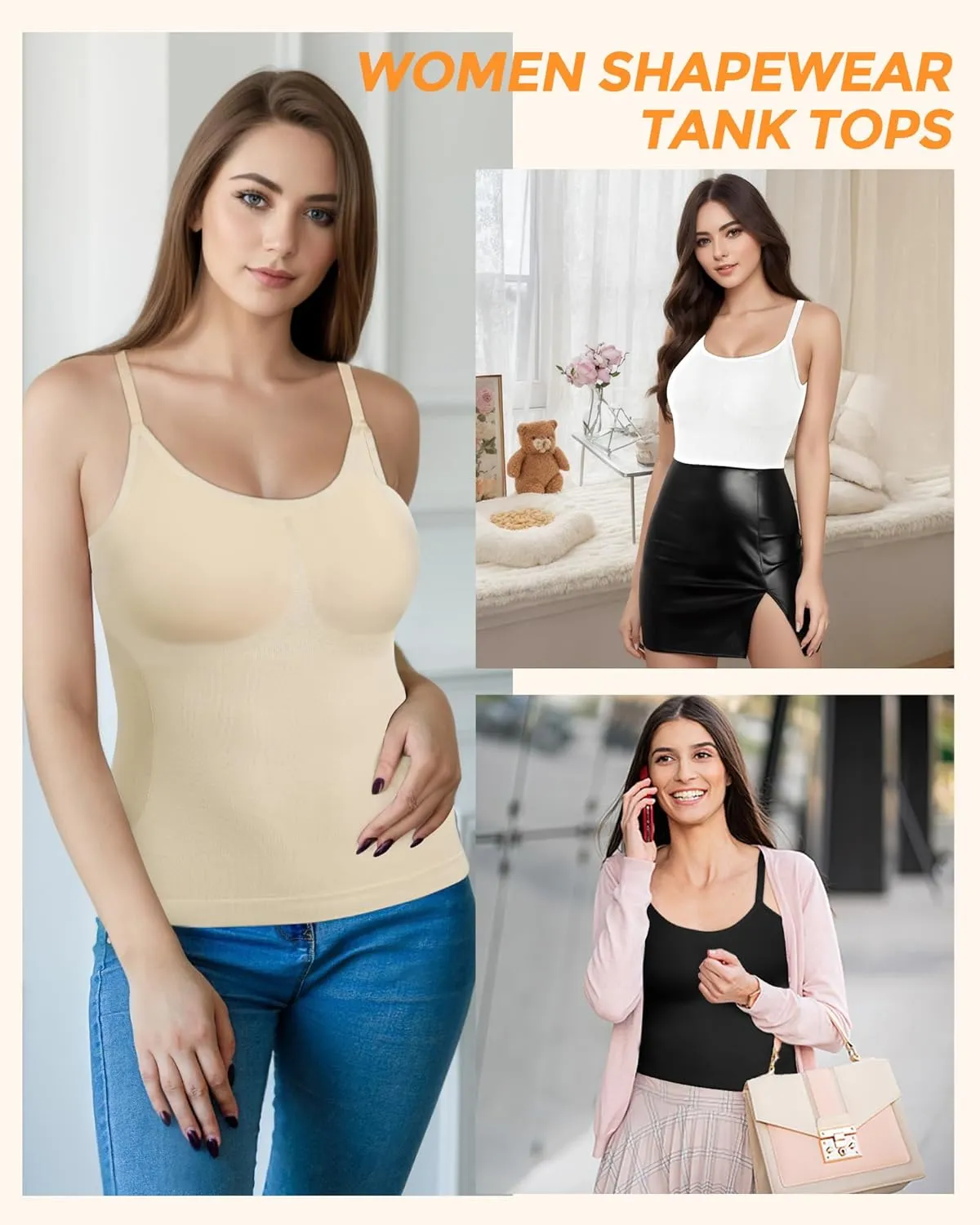 AURUZA 2PCS Womens Shapewear Tummy Control Scoop Neck Camisole Tops for Women Seamless Compression Tank Top Plus Size
