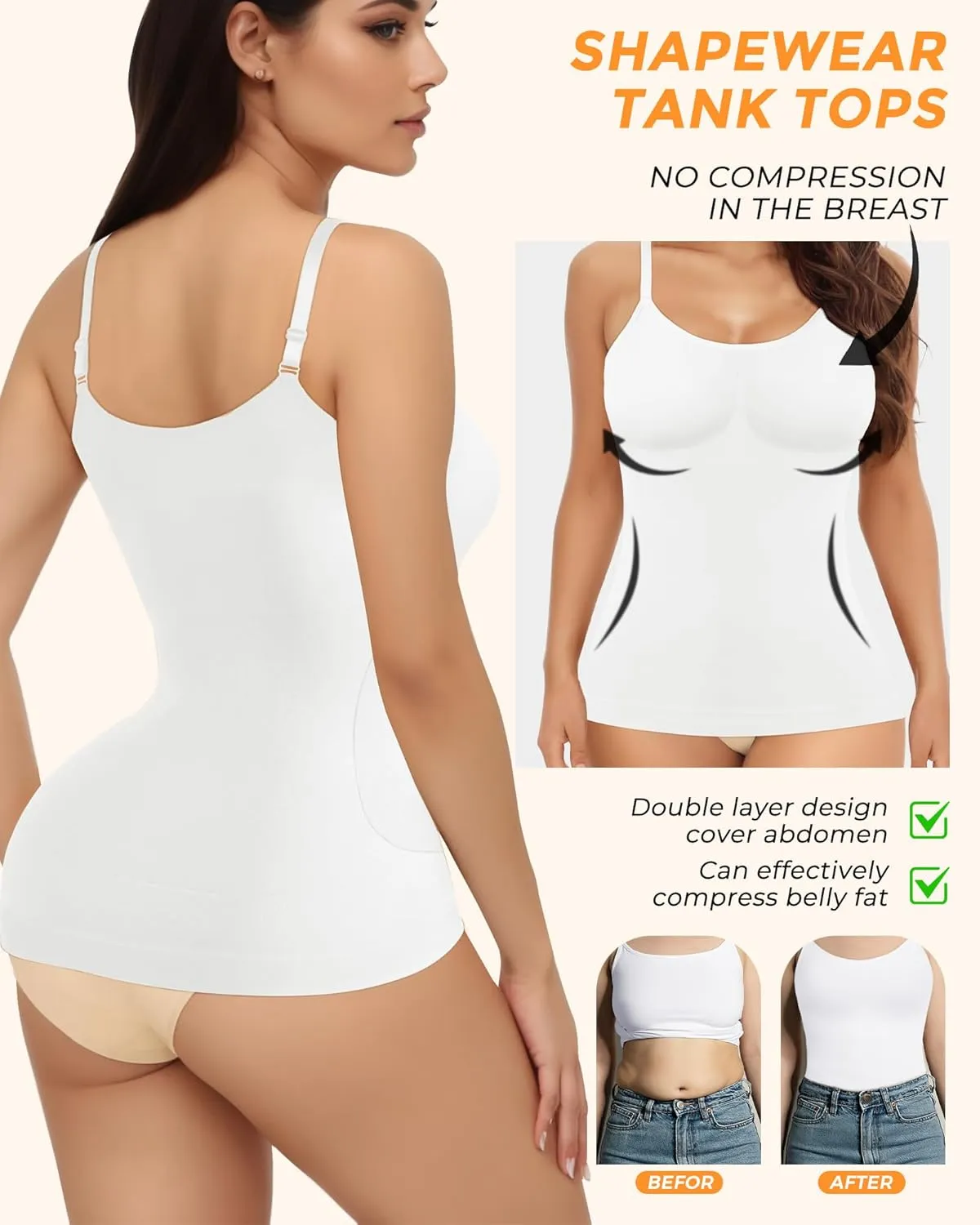 AURUZA 2PCS Womens Shapewear Tummy Control Scoop Neck Camisole Tops for Women Seamless Compression Tank Top Plus Size