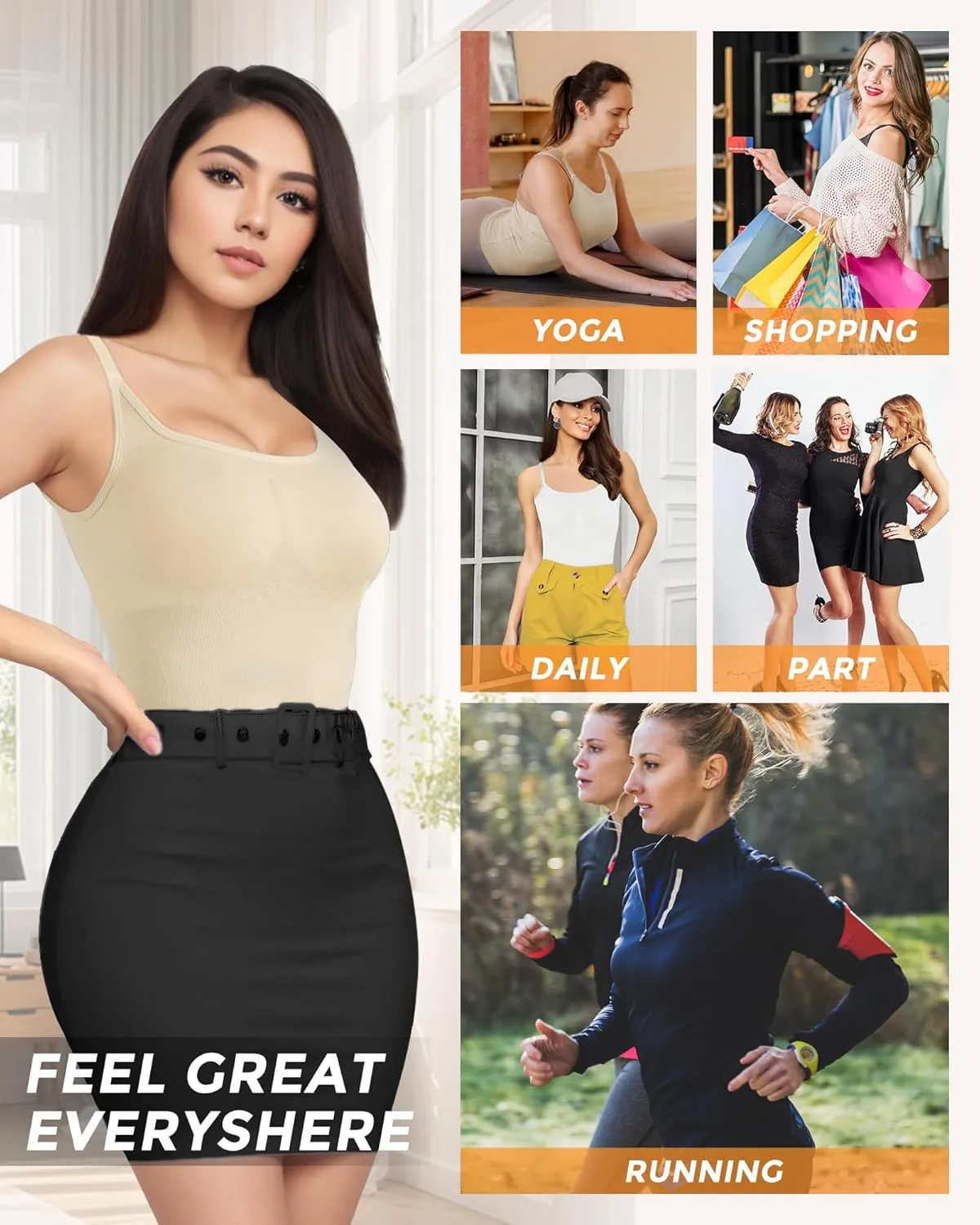 AURUZA 2PCS Womens Shapewear Tummy Control Scoop Neck Camisole Tops for Women Seamless Compression Tank Top Plus Size