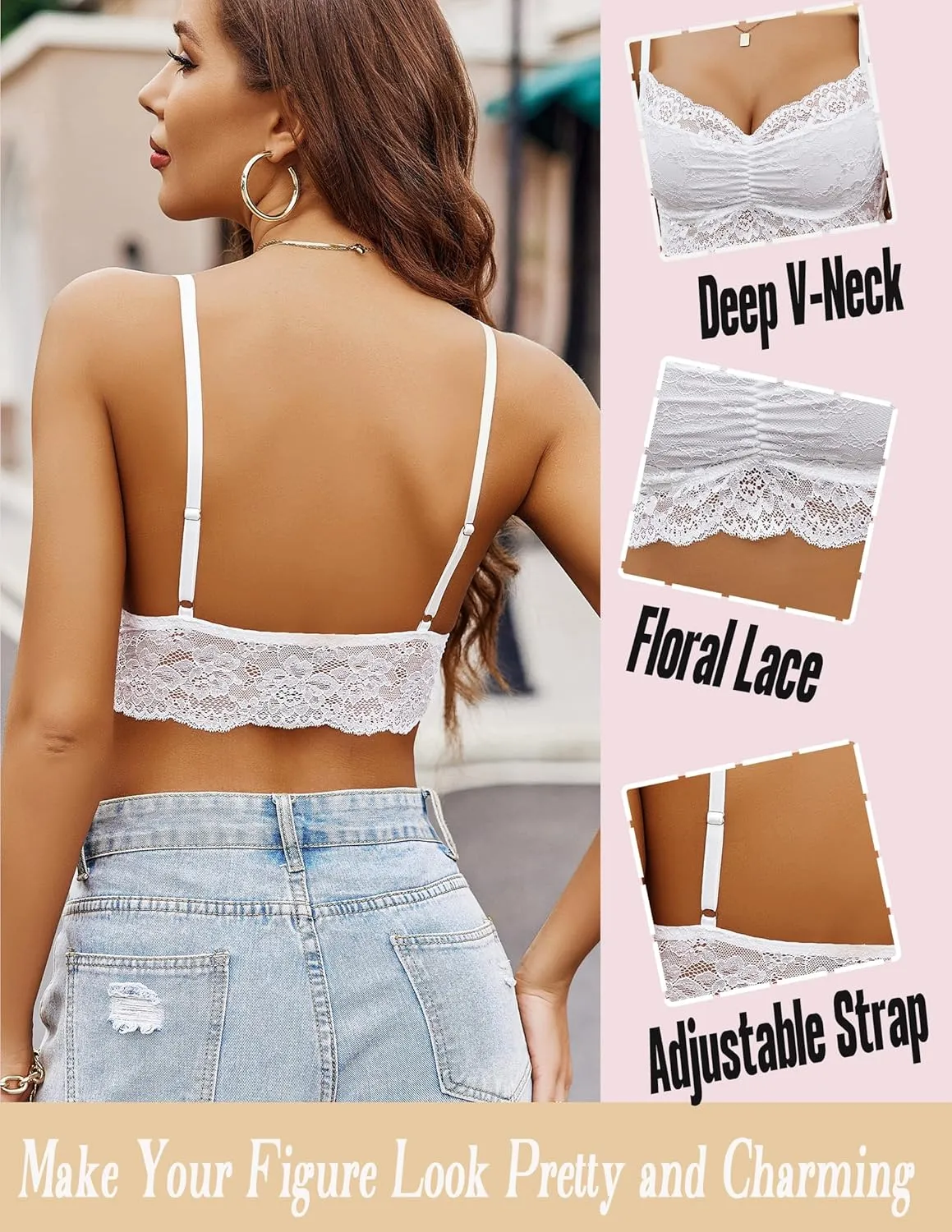 Avidlove Lace Bralette for Women V Neck Cami Tank Y2k Camisoles Adjustable Spaghetti Strap Crop Top