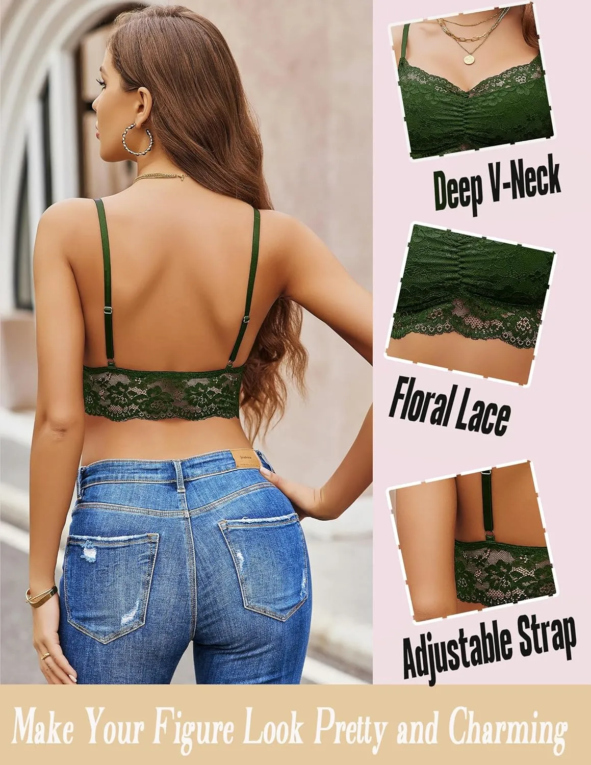 Avidlove Lace Bralette for Women V Neck Cami Tank Y2k Camisoles Adjustable Spaghetti Strap Crop Top
