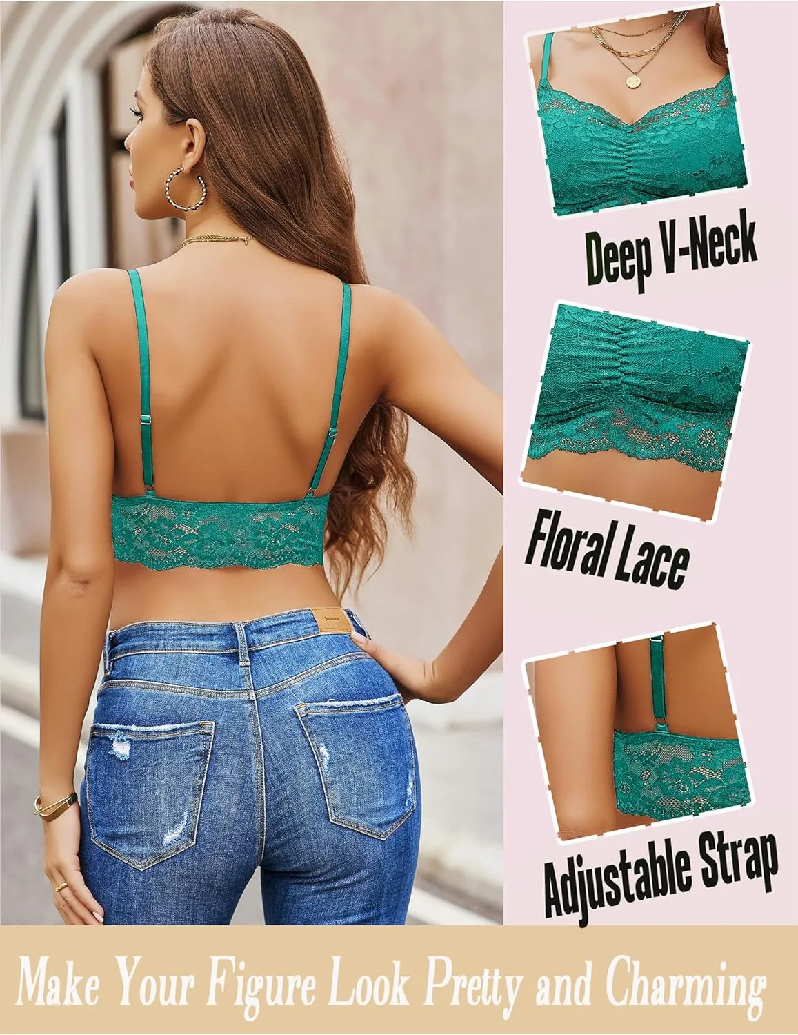 Avidlove Lace Bralette for Women V Neck Cami Tank Y2k Camisoles Adjustable Spaghetti Strap Crop Top