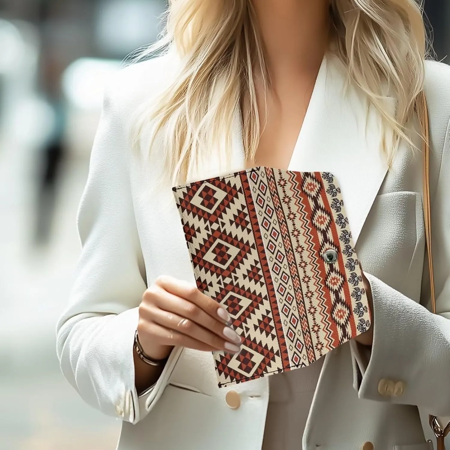 Aztec Pattern Clutch Purses for Women with Metal Snap Button Ladies Trendy Portable Thin Long Wallets Lightweight Leather Cash Pouch for Travel Business Wedding Party Daily Outdoor Use
