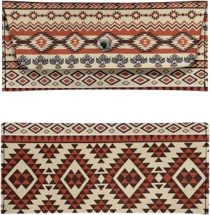 Aztec Pattern Clutch Purses for Women with Metal Snap Button Ladies Trendy Portable Thin Long Wallets Lightweight Leather Cash Pouch for Travel Business Wedding Party Daily Outdoor Use