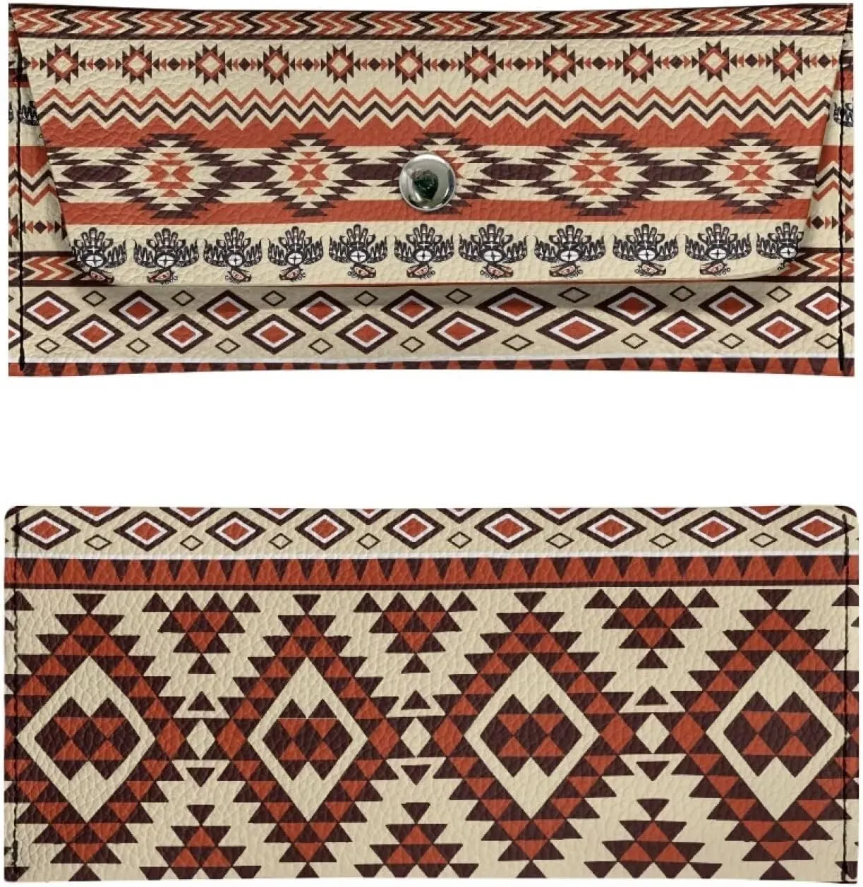 Aztec Pattern Clutch Purses for Women with Metal Snap Button Ladies Trendy Portable Thin Long Wallets Lightweight Leather Cash Pouch for Travel Business Wedding Party Daily Outdoor Use