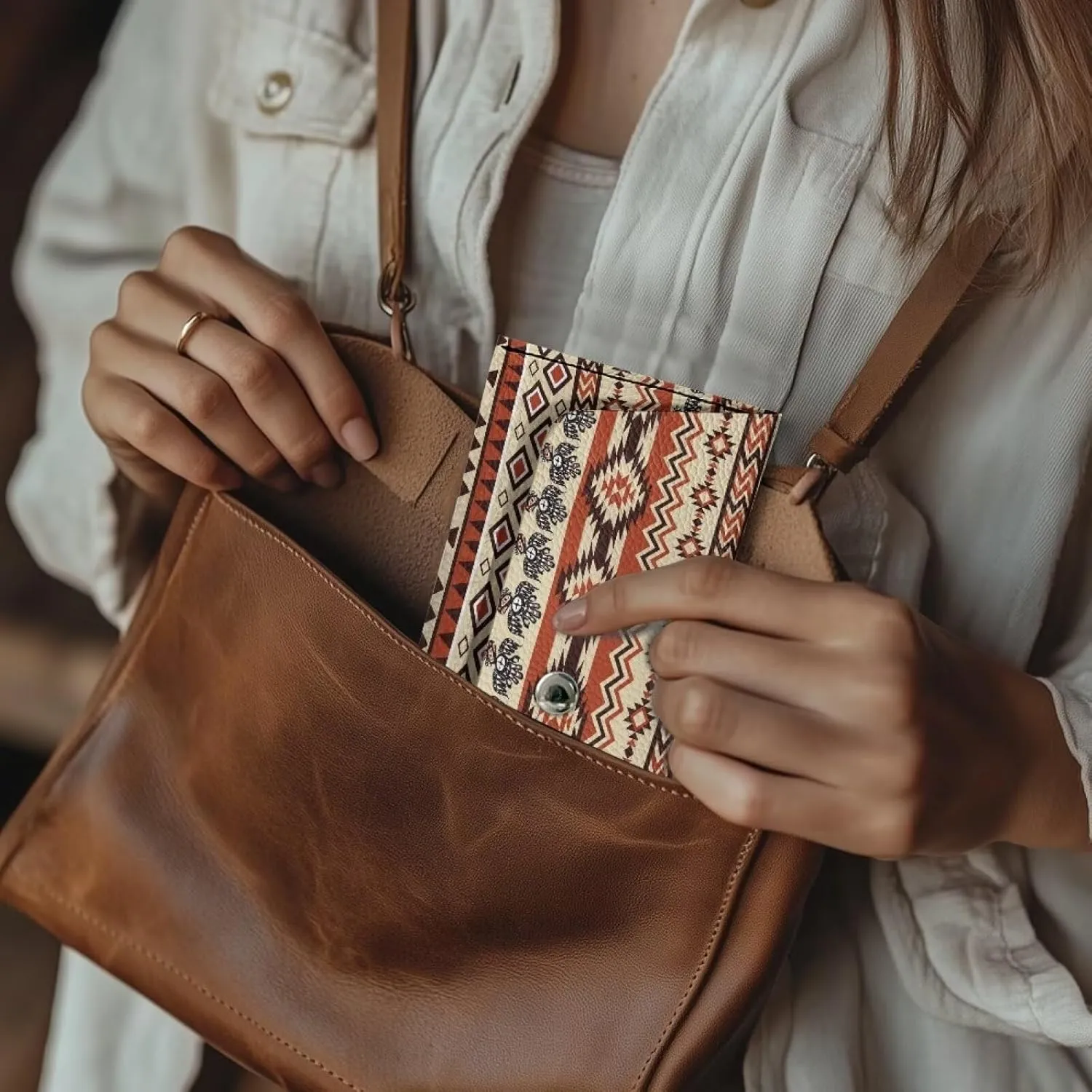 Aztec Pattern Clutch Purses for Women with Metal Snap Button Ladies Trendy Portable Thin Long Wallets Lightweight Leather Cash Pouch for Travel Business Wedding Party Daily Outdoor Use