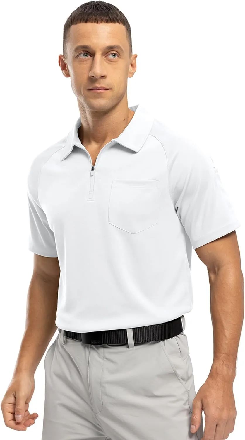 BASUDAM Men's Zippered Polo Shirts with Pocket Quick Dry Short Sleeve Active Performance