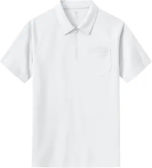 BASUDAM Men's Zippered Polo Shirts with Pocket Quick Dry Short Sleeve Active Performance
