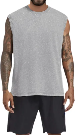 BINTEHGS Muscle Sleeveless Shirts for Men Cotton Summer Plain Gym Workout Tank Tops Crewneck Solid Loose Fit Hippie Tanks