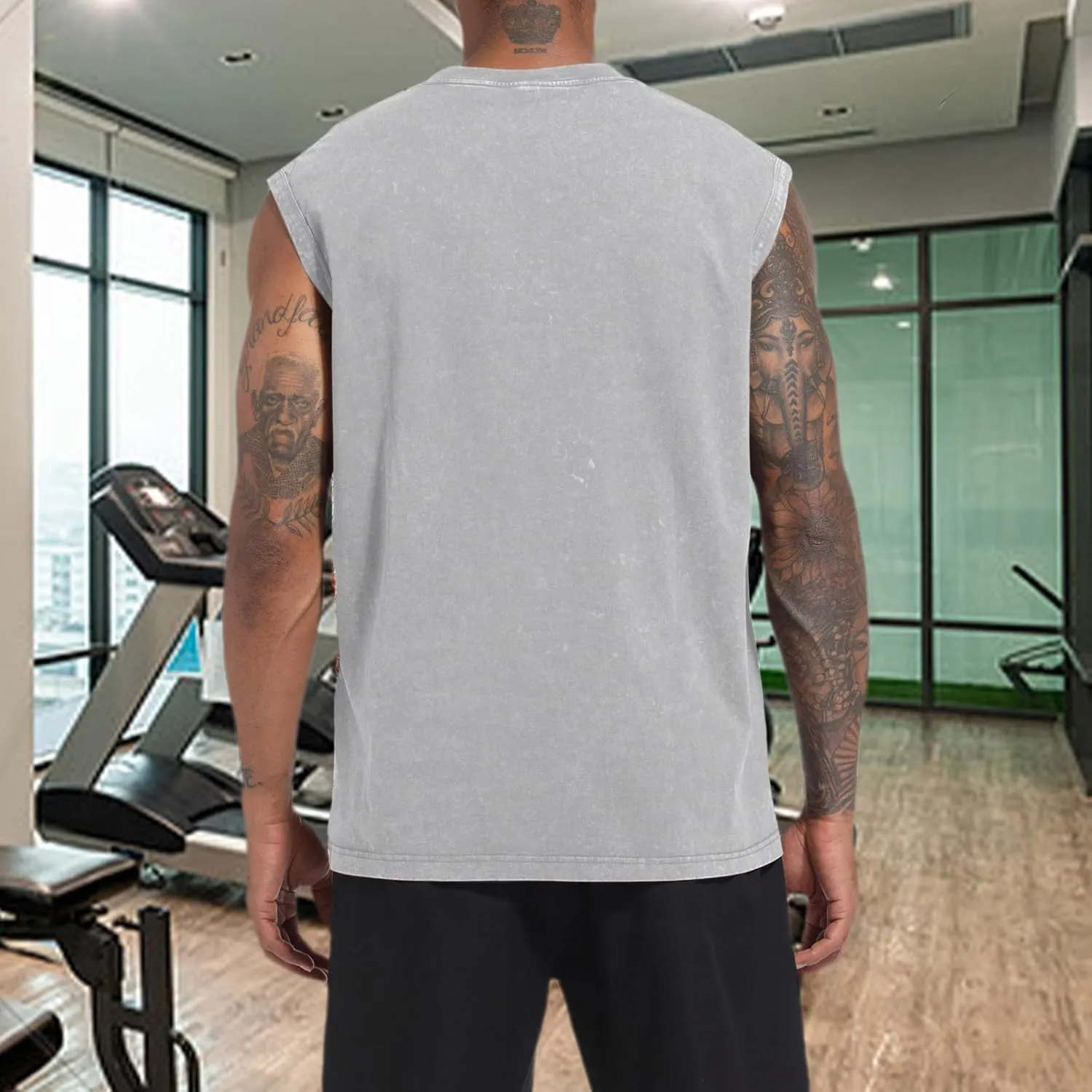 BINTEHGS Muscle Sleeveless Shirts for Men Cotton Summer Plain Gym Workout Tank Tops Crewneck Solid Loose Fit Hippie Tanks