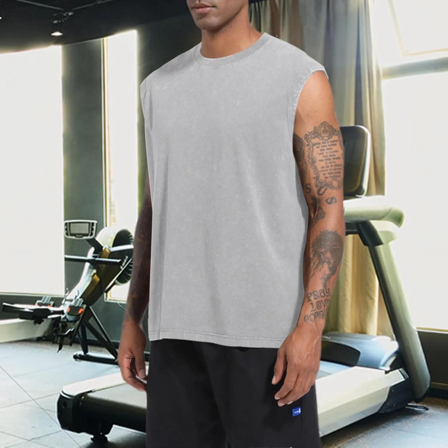 BINTEHGS Muscle Sleeveless Shirts for Men Cotton Summer Plain Gym Workout Tank Tops Crewneck Solid Loose Fit Hippie Tanks