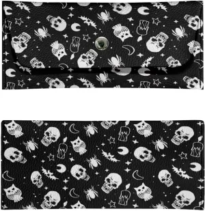 Black Skull Graphic Wallet for Women Portable Travel Work Leather Clutch Bags Lightweight Ladies Slim Card Holder Cash Purses with Button for Everyday Outdoor Use